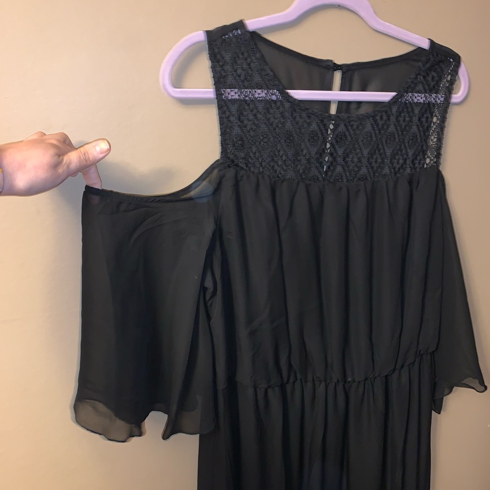 Black Maxi Dress with lace top and off the shoulder sleeve